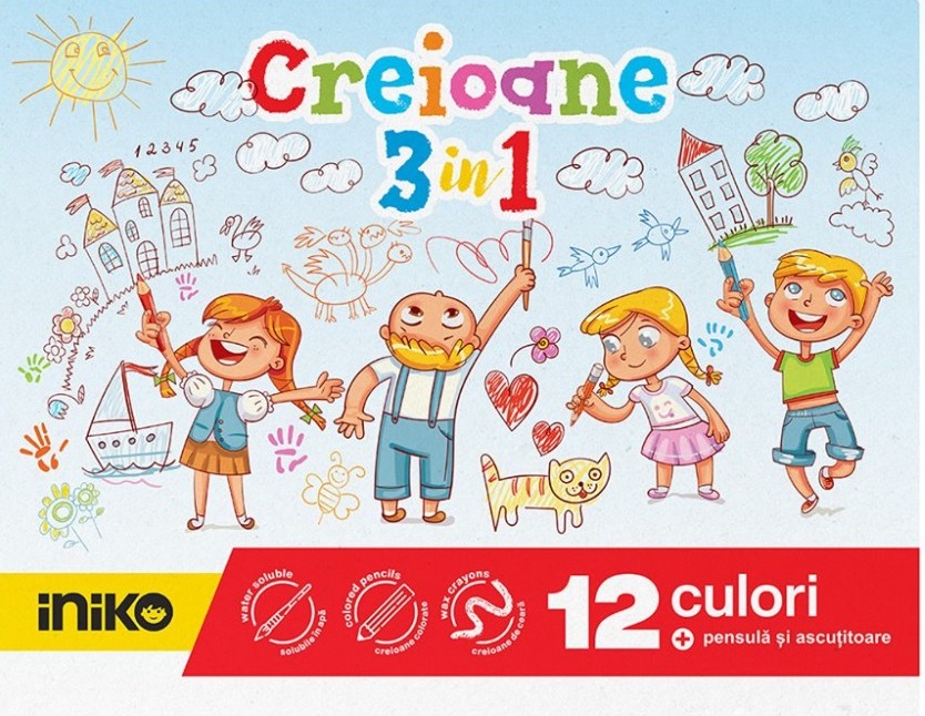 Creioane colorate solubile tip acuarela - Iniko, 12 bucati