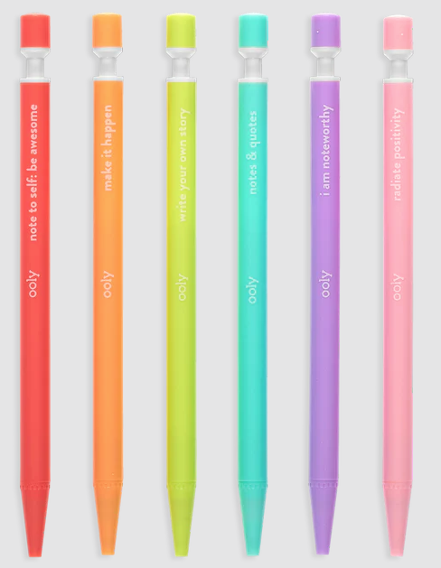 Set 6 creioane mecanice cu citate motivationale - Noted Extra Thick