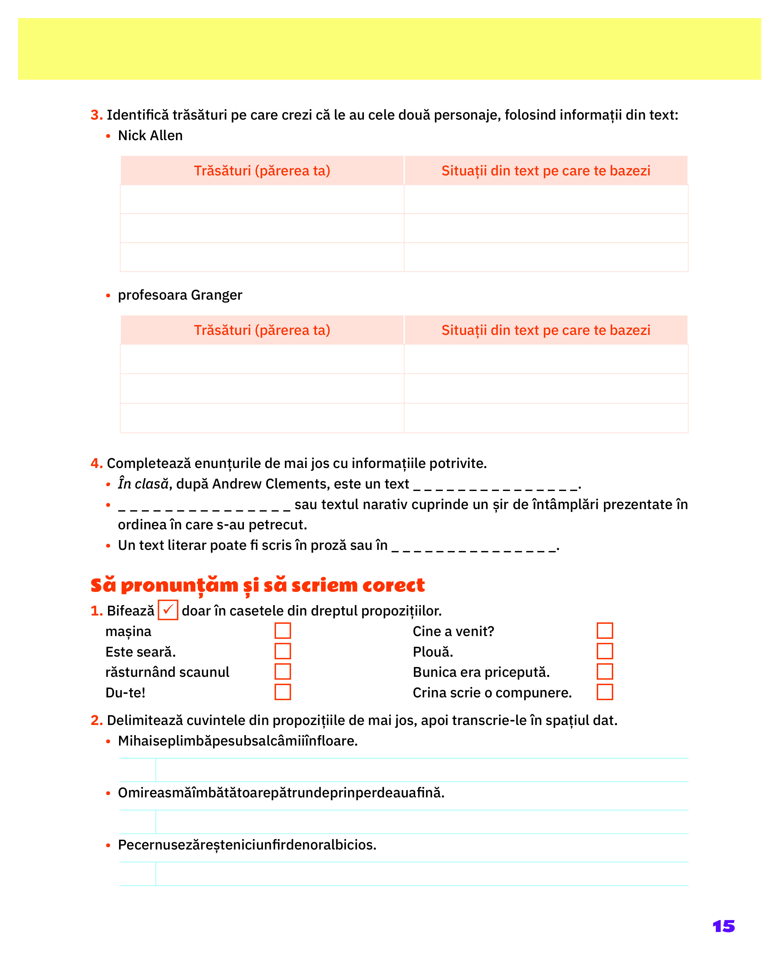 Limba si literatura romana - Clasa a III-a, Caietul elevului