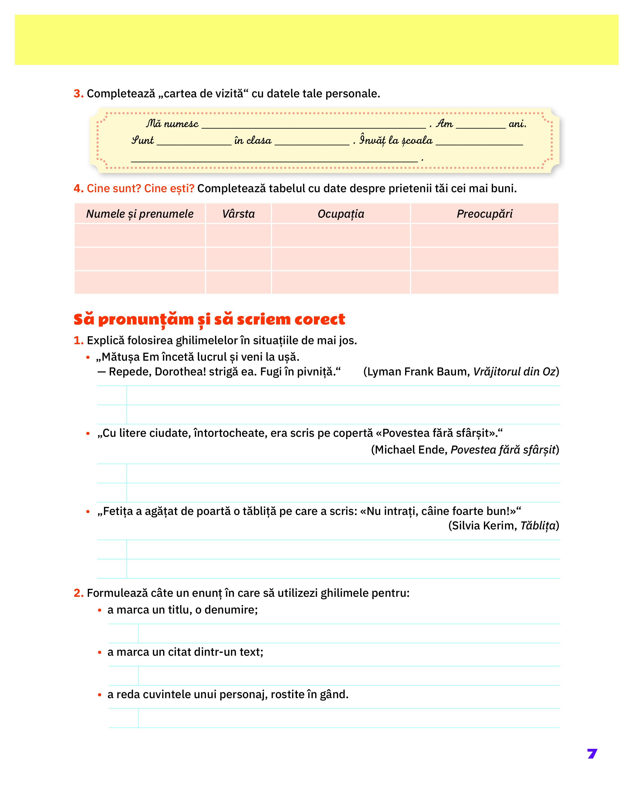 Limba si literatura romana - Clasa a III-a, Caietul elevului