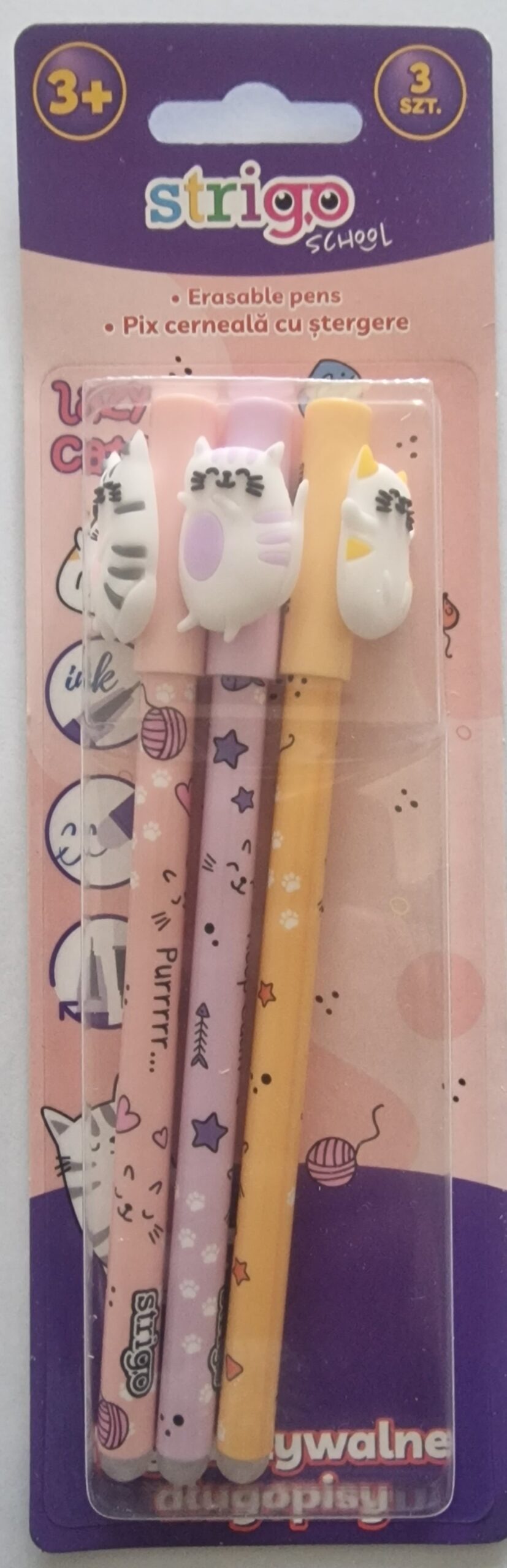 Set 3 pixuri cerneala cu stergere - Pisicute